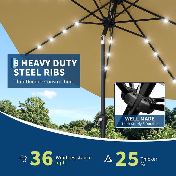 10FT Solar Patio Umbrella with LED Lights, UV Resistant Outdoor Shade