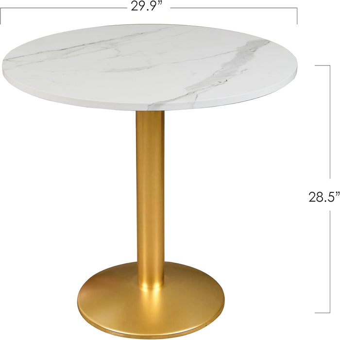 Round Modern Dinning Table 30 Inches Bistro Tulip Table with White Faux Marble Top Gold Sturdy Metal Frame,Easy Assemble,Diameter 30In*H28.54In