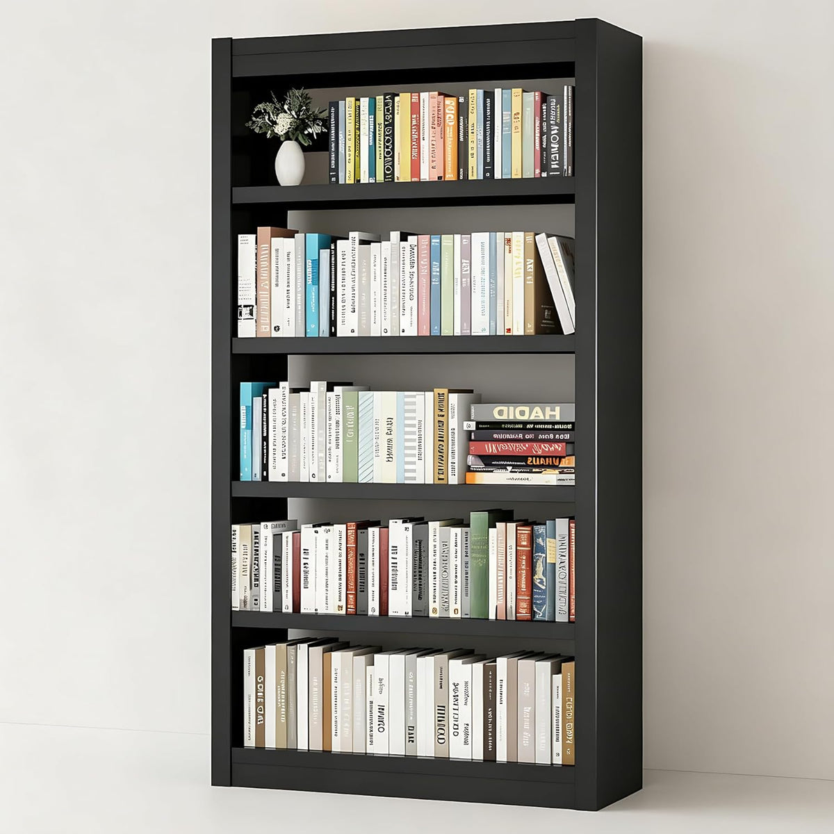 Adjustable Five Tier Black Metal Library Bookshelf — ShipItFurniture