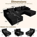 107Inch Modular Sectional Sofa Black Corduroy Upholstered