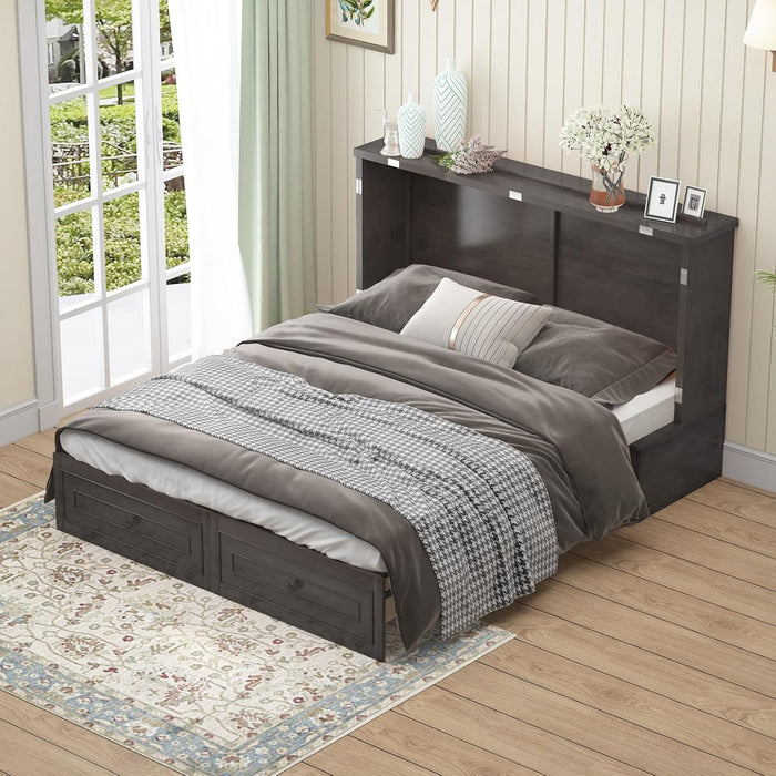Queen Murphy Wallbed Cabinet Grey USBChargingStation