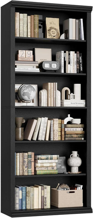 Bookcase and Bookshelves, 28" W Tall Bookshelf with Elegant Design, 6 Tiers Spacious Book Storage, Freestanding Book Organizer, Display Library Shelf for Home Office, Living Room & Study Room