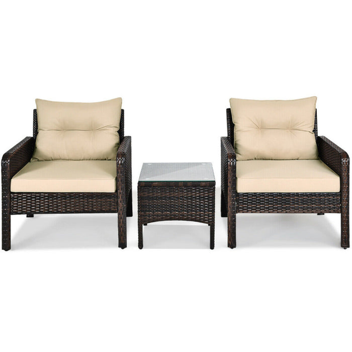 3 Pieces Outdoor Patio Rattan Conversation Set with Seat Cushions