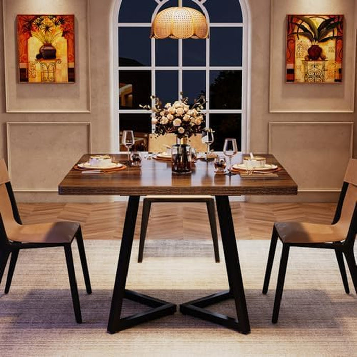 Square Dining Table 31.5in Industrial Rustic Brown