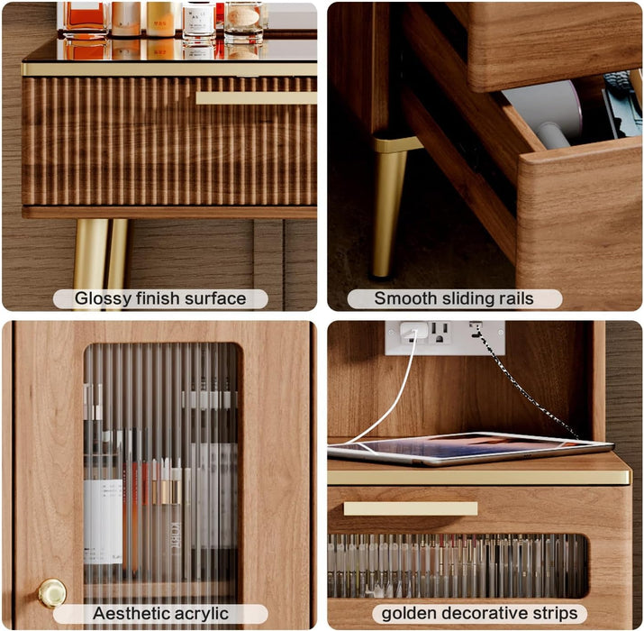 Vanity Desk with 29.53" HD Lighted Mirror, 47.24" Big Modern Vanity Desk with Mirror and Lights, Makeup Vanity with 5 Drawers and Storage Shelves and Charging Station,Brown