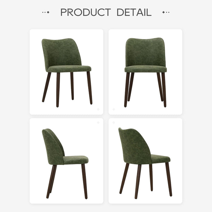 Upholstered Dining Chairs Set of 4, Modern PU Leather Dining Room Kitchen Side Chair with Padded Seat and Wood Legs Restaurant/Cafe, Green