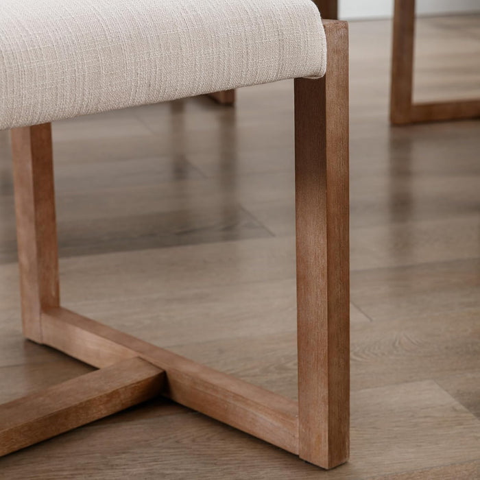 Upholstered Dining Chairs Set of 2, Mid-Century Modern Dining Room Chairs, Linen Fabric Kitchen Side Chairs with Wood Legs, Beige