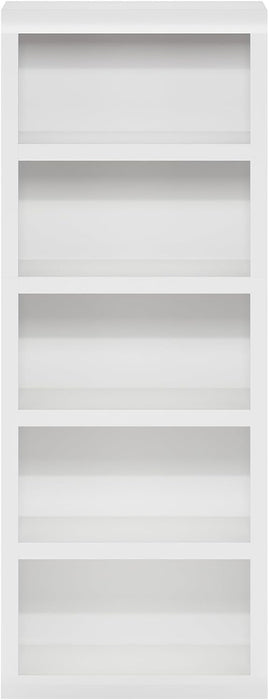 Rail 5-Tier Open Shelf Bookcase with Classic Style Edges, White