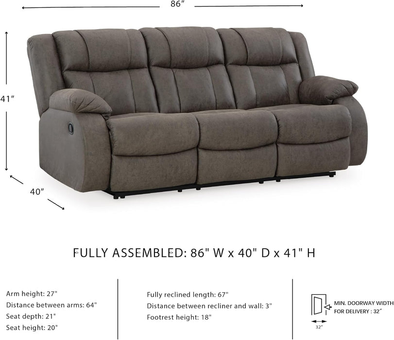 First Base Contemporary Faux Leather Manual Reclining Sofa, Gray