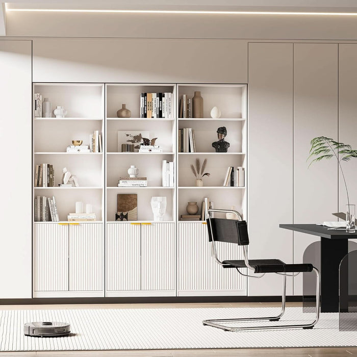 72" Tall Book Shelf Bookcase with Doors, Floor Standing 7 Tier Bookshelf Display Shelves, Bookshelf with Storage Cabinet, Home Decor Furniture for Living Room Bedroom and Home Office