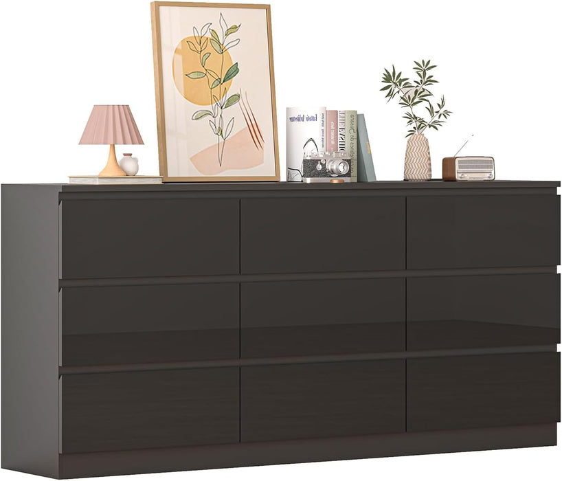 70Inch Black Dresser With Integrated Outlets Bedroom