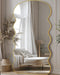 Wavy Full Length Mirror with Stand, 76” X 34" Floor Mirror, Aluminum Alloy Frame Wall Mounted Leaning Standing, Full Body Mirror for Bedroom Living Room Entryway,Gold