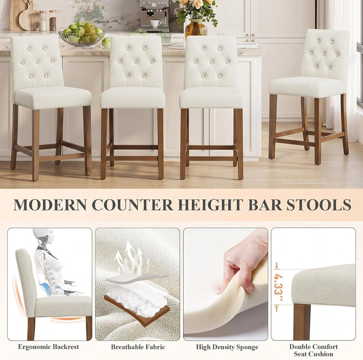 Bar Stools Set of 4, Fabric Counter Height Bar Stools,Beige