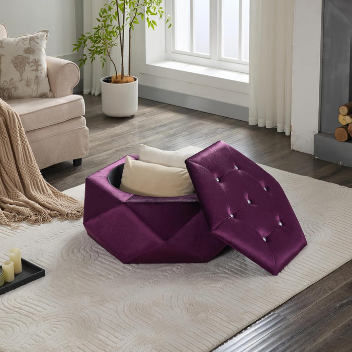 Kiin Velvet Storage Ottoman, Medium Ottoman Foot Rest, Foot Stools Ottoman with Storage, Living Room Sofa Couch Extra Seat, Modern Coffee Table for Home Office, Purple