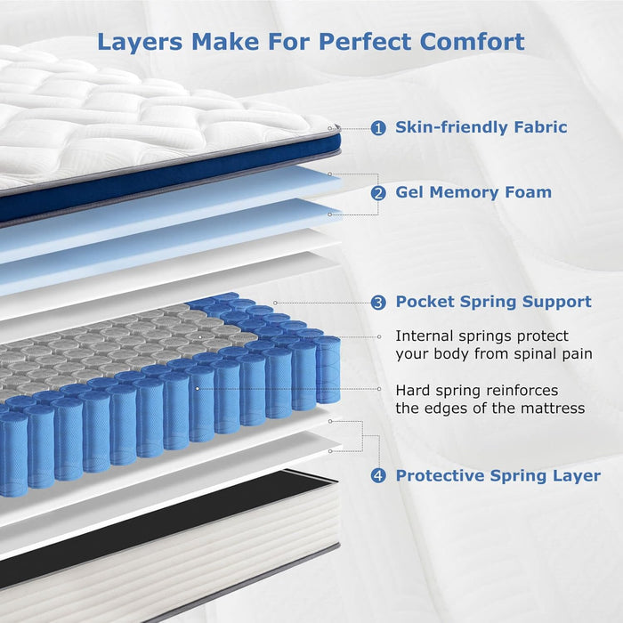 King Mattress 12 Inch, Hybrid King Size Mattress with Memory Foam & Pocket Springs, Certipur-Us Certified, Medium Firm, Motion Isolation, King Bed Mattress in a Box for Pressure Relief