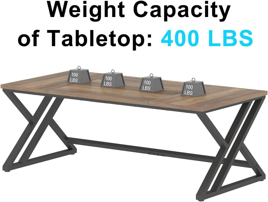 Rustic Large Computer Desk, Industrial Extra Long Home Office Desk, Wood Pc Writing Work Study Computer Table Desk, Farmhouse Workstation Gaming Executive Desk for 2 Person, Rustic Oak, 70 Inch