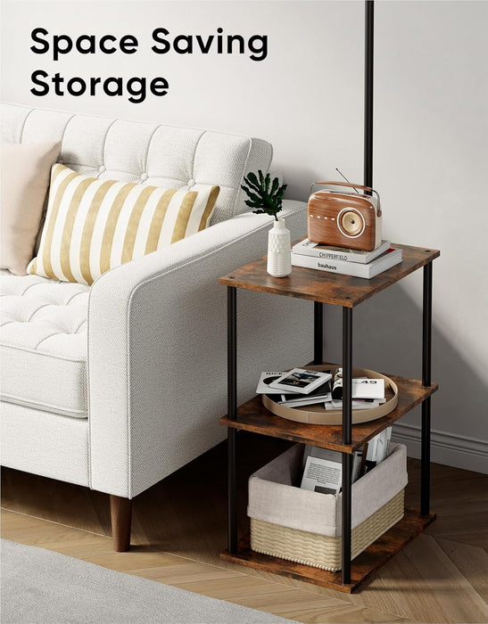 Floor Lamp with Table, Night Stand with Lamp, Narrow Side Table with 3CCT LED Bulb, Small Coffee Table, Modern End Table with Storage Shelves for Living Room Bedroom Home Décor
