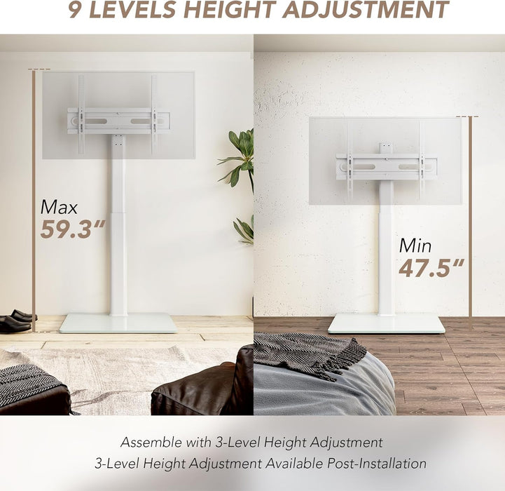 Universal Floor TV Stand with Mount 70 Degree Swivel 9 Level Height Adjustable and Space Saving Design for Most 27 to 65 Inch LCD, LED OLED Tvs, Perfect for Corner & Bedroom White AX1006TW