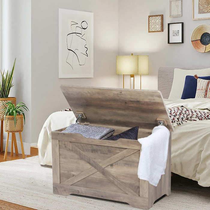Grey Weathered Hardwood Storage Chest Bench Hinges