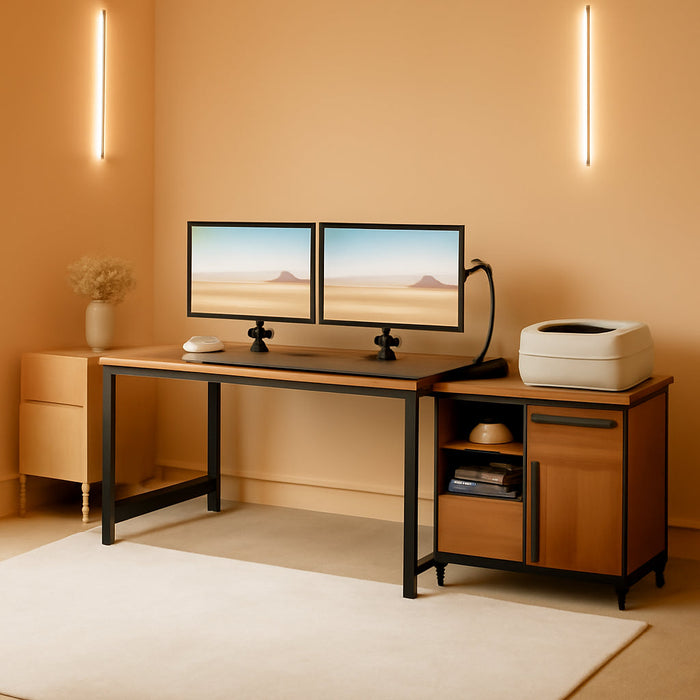 70.8" Large Executive Office Desk and 47" Lateral File Cabinet Combo, L-Shaped Computer Desk 2 Piece Business Furniture with Drawers and Shelves, Home Office Workstation, Walnut