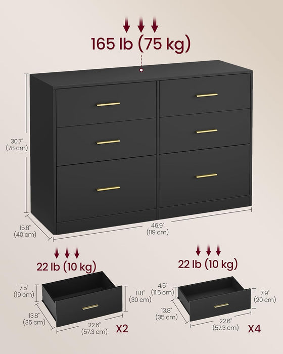 6-Drawer Dresser, Chest of Drawers, 46.9 X 15.8 X 30.7 Inches