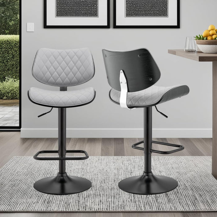 Leland Adjustable Grey Faux Leather and Black Finish Bar Stool