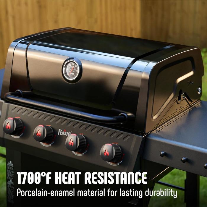 4-Burner Gas Grill with Side Tables, 36,000 BTU, 559 Sq. In., Black | Outdoor Propane BBQ Grill with Premium Enameled Coated Chamber Body & Porcelain-Enameled Grates for Deck Party & Patio BBQ