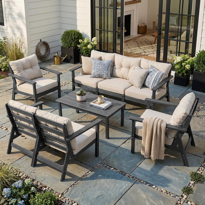 7 Seats HDPE Patio Conversation Sets, Outdoor Patio Furniture Set
