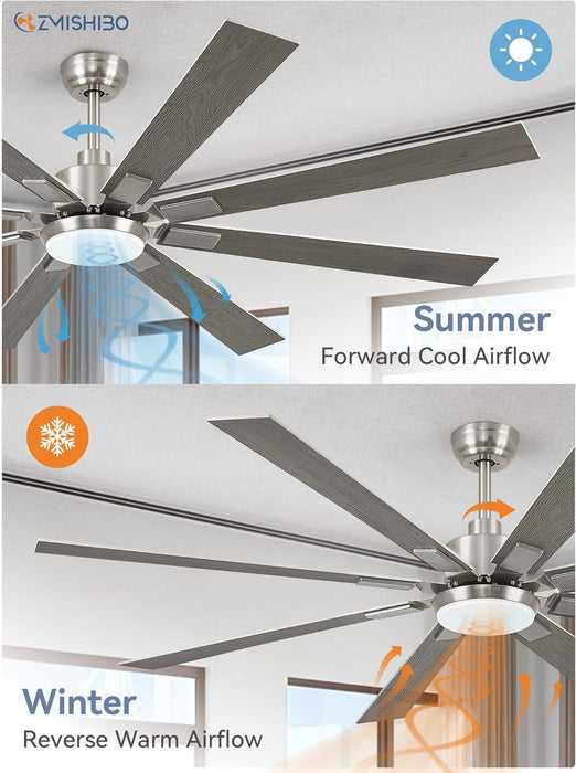 72 Inch Brushed Nickel Modern Ceiling Fans with Lights and Remote, Indoor/Outdoor Ceiling Fan for Living Room Patio, 6 Speed Reversible Quiet DC Motor, 3 CCT, Dual Finish Blades