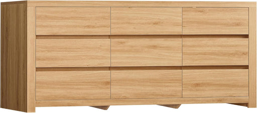 63" Dresser for Bedroom with 9 Drawers, Modern Dressers & Chests of Drawers with Metal Handles, Wooden Dresser TV Stand, Bedroom Dressers, for Bedroom, Hallway, Natural