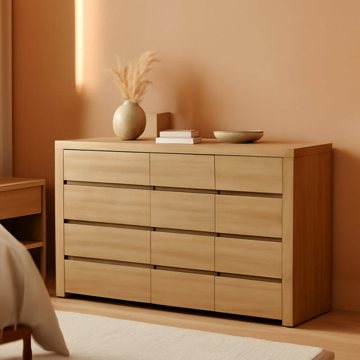 63" Dresser for Bedroom with 9 Drawers, Modern Dressers & Chests of Drawers with Metal Handles, Wooden Dresser TV Stand, Bedroom Dressers, for Bedroom, Hallway, Natural