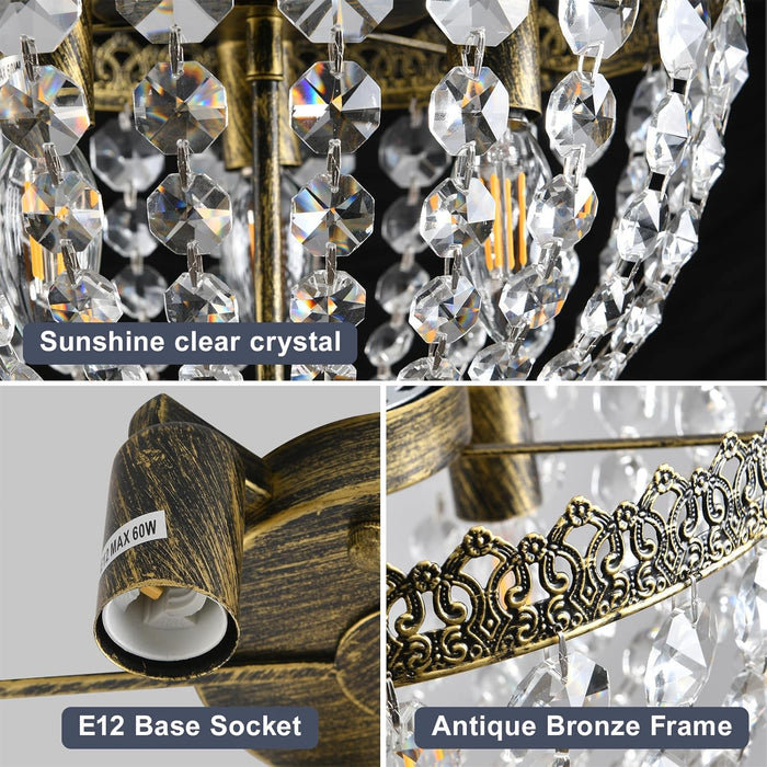 3 Lights French Empire K9 Crystal Flush Mount Chandelier Lighting Antique Ceiling Light Fixture for Dining Room Entrance Hallway Bedroom Kitchen Bathroom Bar, E12 Bulbs W12 .6 Inch X H8.27Inch