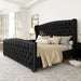 Queen Size Platform Bed Frame, Velvet Upholstered Bed with Deep Button Tufted & Nailhead Trim Wingback Headboard/No Box Spring Needed/Black