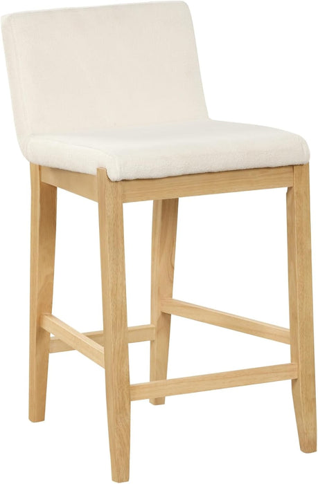 Gracie Modern Counter Height Bar Stool with Back, Counter Stool Upholstered Chair with Natural Textured Linen and Brushed Wooden Legs, Cream Boucle/Light Brown, Set of 4