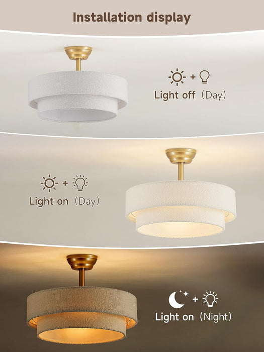 Boho Ceiling Fan with Light, Caged Fabric Fandelier Rattan Chandelier Fan
