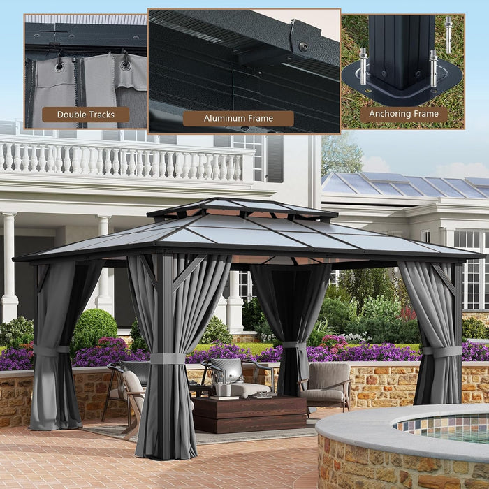 12x14ft Gray Hardtop Gazebo UVProtected Patio Outdoor