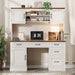 67" H Farmhouse Executive Desk with Hutch.Wood Workstation with 5 Drawers,Storage Cabinet,File Drawers and Charging Station, Ideal as Office Desk,Computer Desk for Home Office, Study(White
