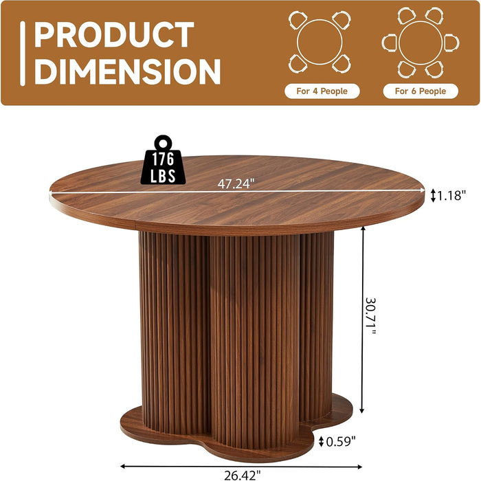 Fluted round Dining Table for 4-6, 47'' Wood Kitchen Tables for Dining Room
