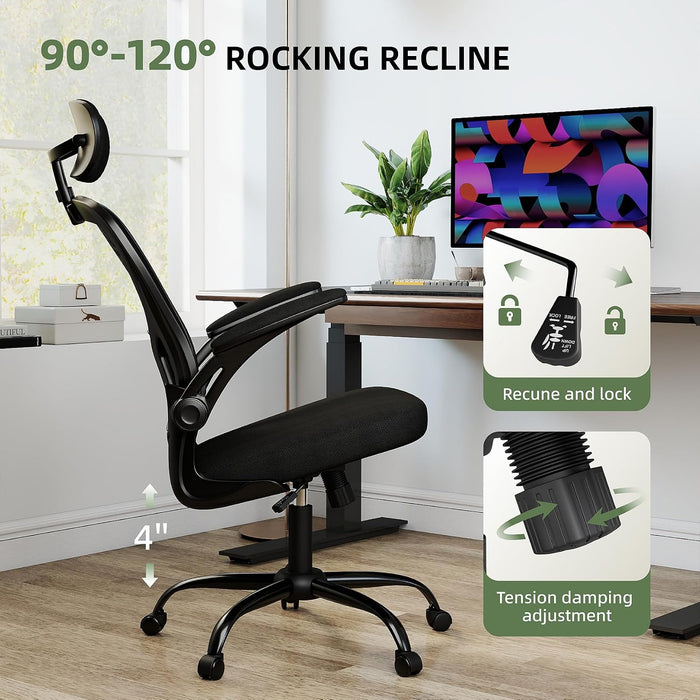 Office Desk Chair with Adjustable Headrest and Flip-Up Armrests