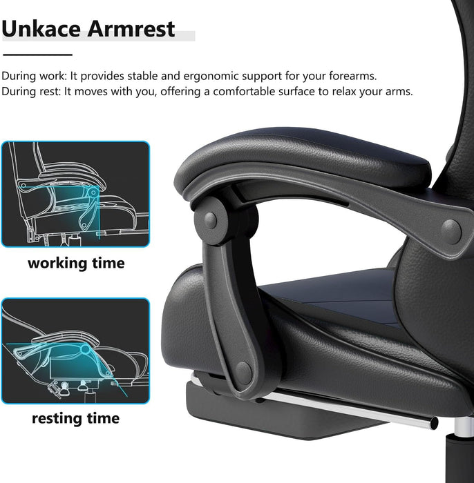 Gaming Chair with Headrest and Footrest for Home Office, Black