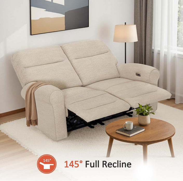 64.6" Wall Hugger Power Loveseat Recliner Sofa with USB Ports, Reclining Loveseat for Small Spaces Living Room RV, Fabric PR635M1 (Beige)