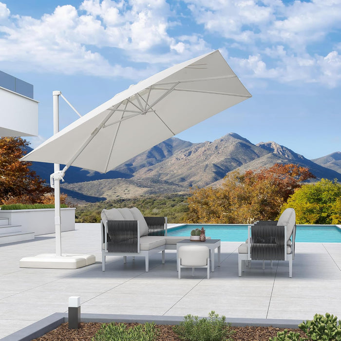 Cantilever Patio Umbrella 10' X 10' White Aluminum Frame, White