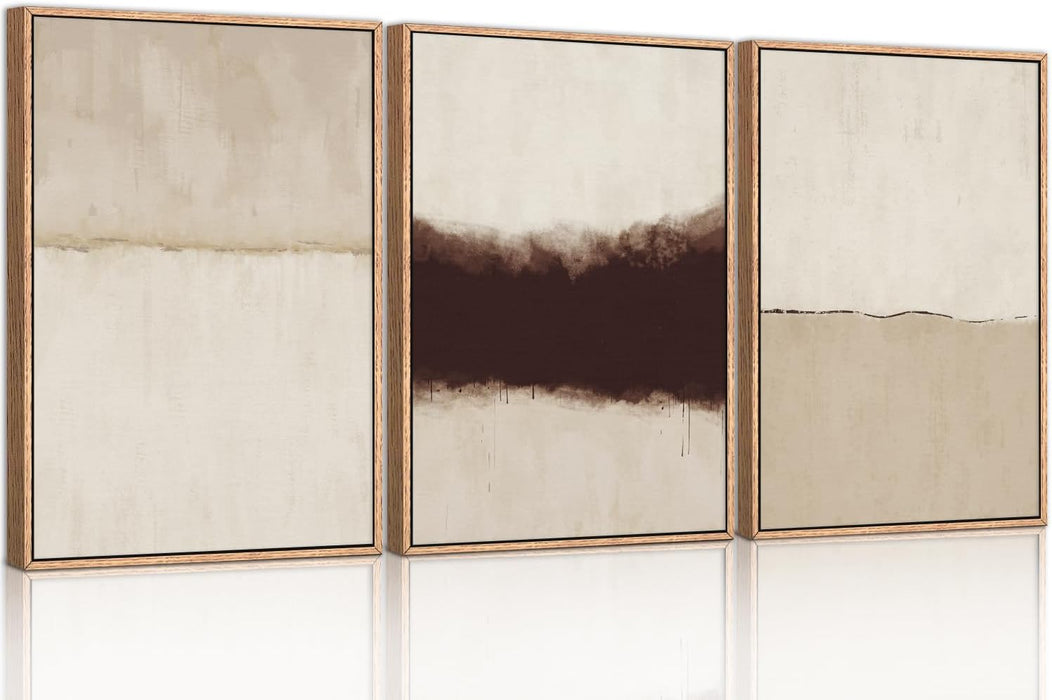 Neutral Abstract Wall Art Set of 3, 24"X36" Large Framed Textured Wall Decor, Minimalist Modern Wall Painting, Beige Black Canvas Art Print for Living Room, Bedroom, Dining Room, Office