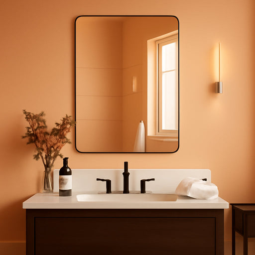 Black Bathroom Mirrors for over Sink, 24X32 Inch Matte Black Mirror for Bathroom, Rectangle Metal Vanity Mirror for Wall-Modern Clean Design with Superior Stainless Steel Frame