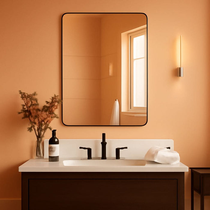 Black Bathroom Mirrors for over Sink, 24X32 Inch Matte Black Mirror for Bathroom, Rectangle Metal Vanity Mirror for Wall-Modern Clean Design with Superior Stainless Steel Frame