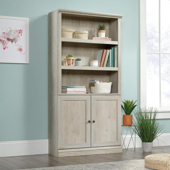 Miscellaneous Storage Bookcase with Doors, Adjustable Shelves, 5 Shelf Bookcase - Chalked Chestnut Finish