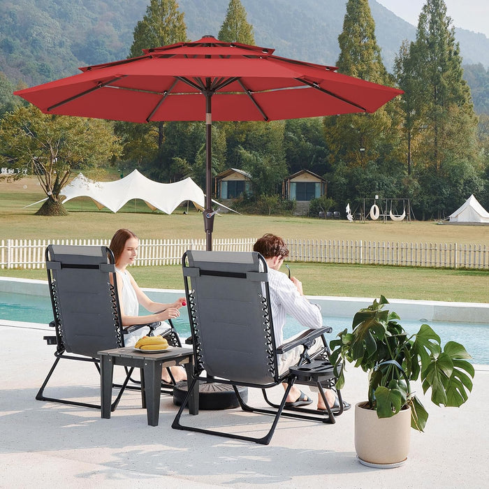 3 Tier 9 Ft Outdoor Patio Umbrella with Tilt and Crank, Red
