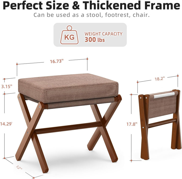Foldable Foot Stool Ottoman, Modern Foot Rest with Bamboo X Legs & Thick Foam Cushion, Folding Foot Stools Small Padded for Bedroom Living Room, Footstool for Chair Couch (Brown - Brown)