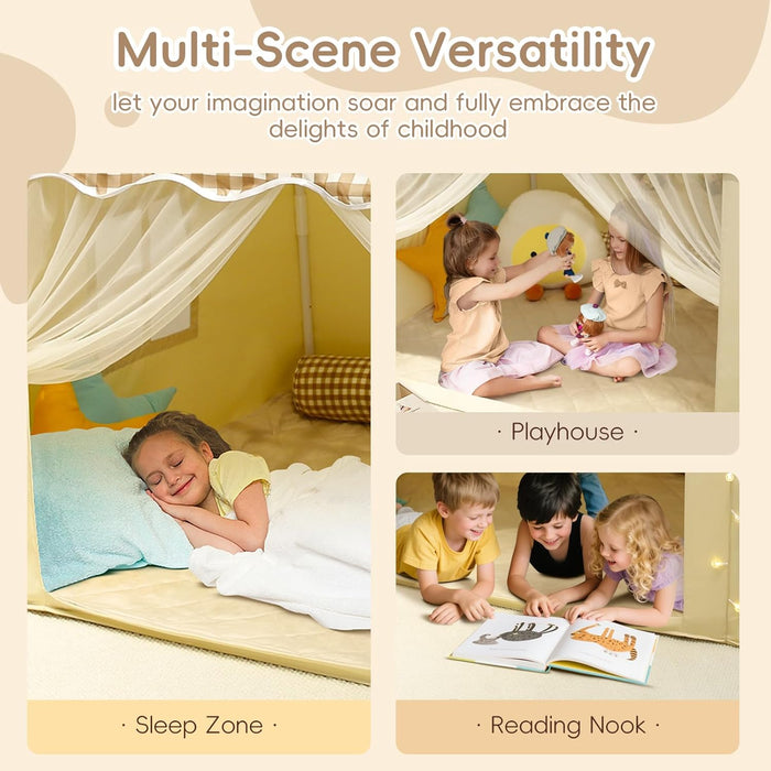 Playhouse for Indoor & Outdoor, with Star Light, Flags and Carry Bag, Washable Kids Tent for Girls & Boys (Lattice Top)