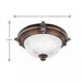 Bercello Estates 15 In. 2-Light Volterra Bronze Flush Mount with Etched Glass Shade